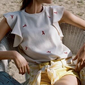 ANTHROPOLOGIE t.la sleeveless ruffle top crawfish